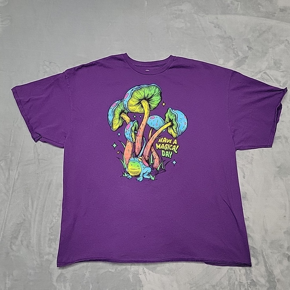 Mushroom Frog Have A Magical Day Shirt Mens 3XL Purple Graphic Tee Psychedelic